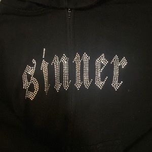 Rhinestone “sinner” zip up